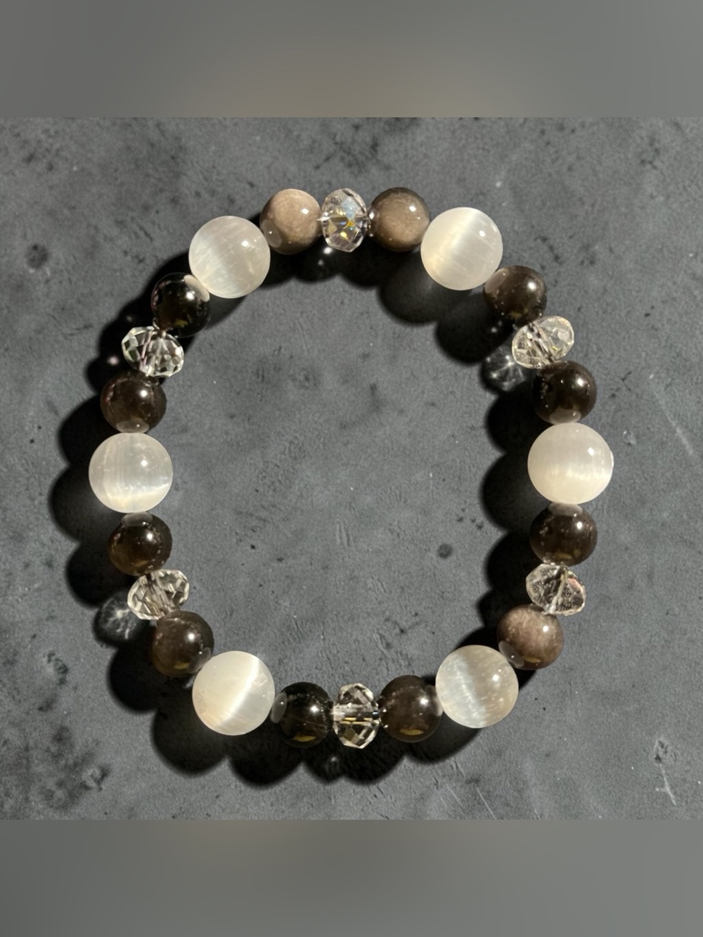 Handmade Selenite, Silver Obsidian & Onyx Beaded Bracelet